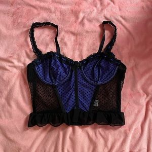 Dolls Kill • Current Mood • Black and Blue Lace Bustier Crop Top - Small